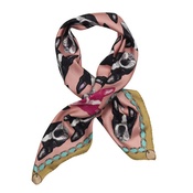 Lisa Bliss - Boston Terrier Print Silk Scarf - Pink & Rich Olive