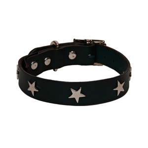 Black Leather Dog Collar with Star Studs