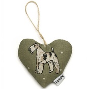 Mutts & Hounds - Dogs Linen Lavender Heart Green - Fox Terrier