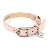 Linny - Baby Pink Leather Cat Collar with Heart Charm