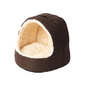 House of Paws - Cream Faux Fur & Suede Hooded Cat Bed