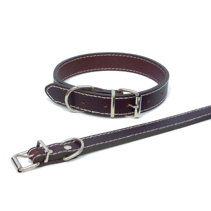 Traditional Plain Brown Leather Dog Collar | PetsPyjamas
