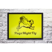 Pugs Might Fly - Handmade Poster - Yellow