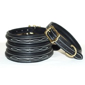 Pear Tannery - Embroidered Premium Leather Dog Collar in Black