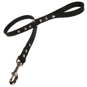 Creature Clothes - Black Silver Stars Classic Leather Dog Lead