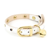 Linny - White Leather Cat Collar with Multi-coloured Crystals