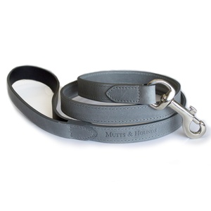 Grey Leather Dog Lead - Pastel Grey