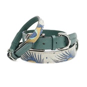 Mutts & Hounds - Peacock Linen and Leather Dog Collar