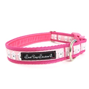 Pink Beach Huts Dog Collar