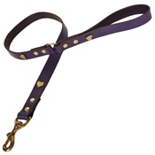 Creature Clothes - Purple Brass Hearts Classic Leather Dog Lead