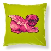 Pugs Might Fly - Biddy Pug Cushion Cover - Green with Neon Pink Pug