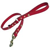 Creature Clothes - Red Brass Hearts Classic Leather Dog Lead