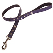 Creature Clothes - Purple Silver Hearts Classic Leather Dog Lead
