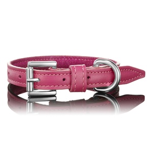 Dark Pink Leather Dog Collar