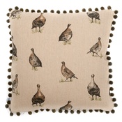 Mutts & Hounds - Grouse Linen Cushion with Olive Pom Poms