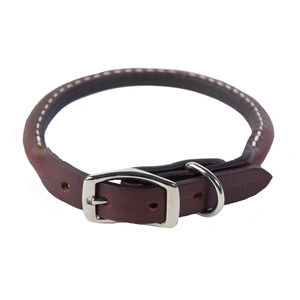 Rolled Leather Dog Collar – Burgundy