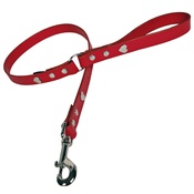 Creature Clothes - Red Silver Hearts Classic Leather Dog Lead