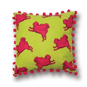 Flying Pug Cushion Cover PomPoms