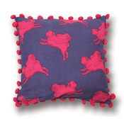 Pugs Might Fly - Flying Pug Cushion Cover PomPoms