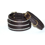 Pear Tannery - Diamonds Leather Dog Collar - Chocolate Brown