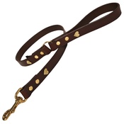 Creature Clothes - Chocolate Brass Hearts Classic Leather Dog Lead