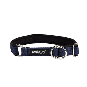 Ami Play Cotton Half Check Collar - Navy