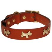 Creature Clothes - Classic Leather Dog Collar - Tan with Dogs
