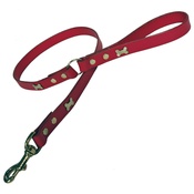 Creature Clothes - Red Brass Bones Classic Leather Dog Lead