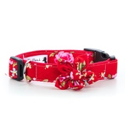 Pet Pooch Boutique - Red Vintage Collar with Flower Accessory