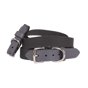 "The Marylebone" Grey Webbing & Leather Collar