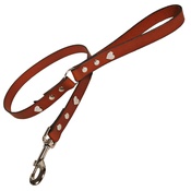Creature Clothes - Tan Silver Hearts Classic Leather Dog Lead
