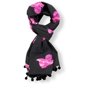 Pugs Might Fly - Biddy Pug Scarf - Black with Neon Pink Pugs