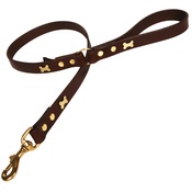 Creature Clothes - Chocolate Brass Bones Classic Leather Dog Lead