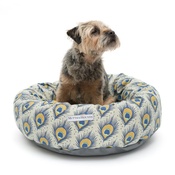 Mutts & Hounds - Peacock Linen Donut Dog Bed