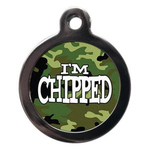 I'm Chipped Green Camo Pet ID Tag