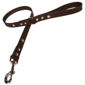 Creature Clothes - Chocolate Silver Stars Classic Leather Dog Lead