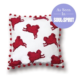 Flying Pug Cushion Cover PomPoms