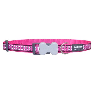 Bones Reflective Dog Collar - Hot Pink