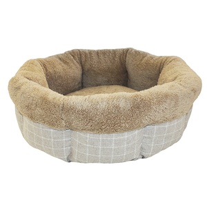 Bailey Round Bed 24" - Grey Check & Brown