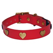 Creature Clothes - Brass Hearts Studs Leather Collar - Red