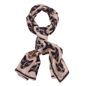 Long Fox Print Silk Scarf in Pink