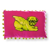 Pugs Might Fly - Biddy Pug Cushion Cover - Neon Pink with Green Pug