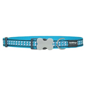 Bones Reflective Dog Collar - Turquoise