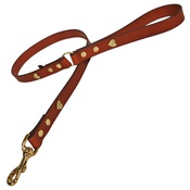 Creature Clothes - Tan Brass Hearts Classic Leather Dog Lead