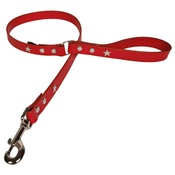 Creature Clothes - Red Silver Stars Classic Leather Dog Lead