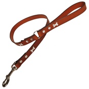 Creature Clothes - Tan Silver Bones Classic Leather Dog Lead