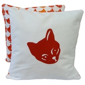 Tomato Catshop - Cat Cushion Tricolour & Mustard - Red Print