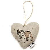 Mutts & Hounds - Dogs Linen Lavender Heart Natural - Bulldog