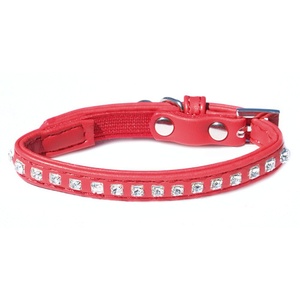 Catty Things Leather Look Diamante Cat Collar - Red