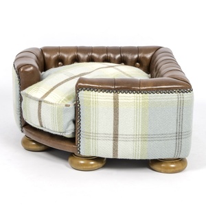 The Burton Corner Tan Leather & Duck Egg Tweed